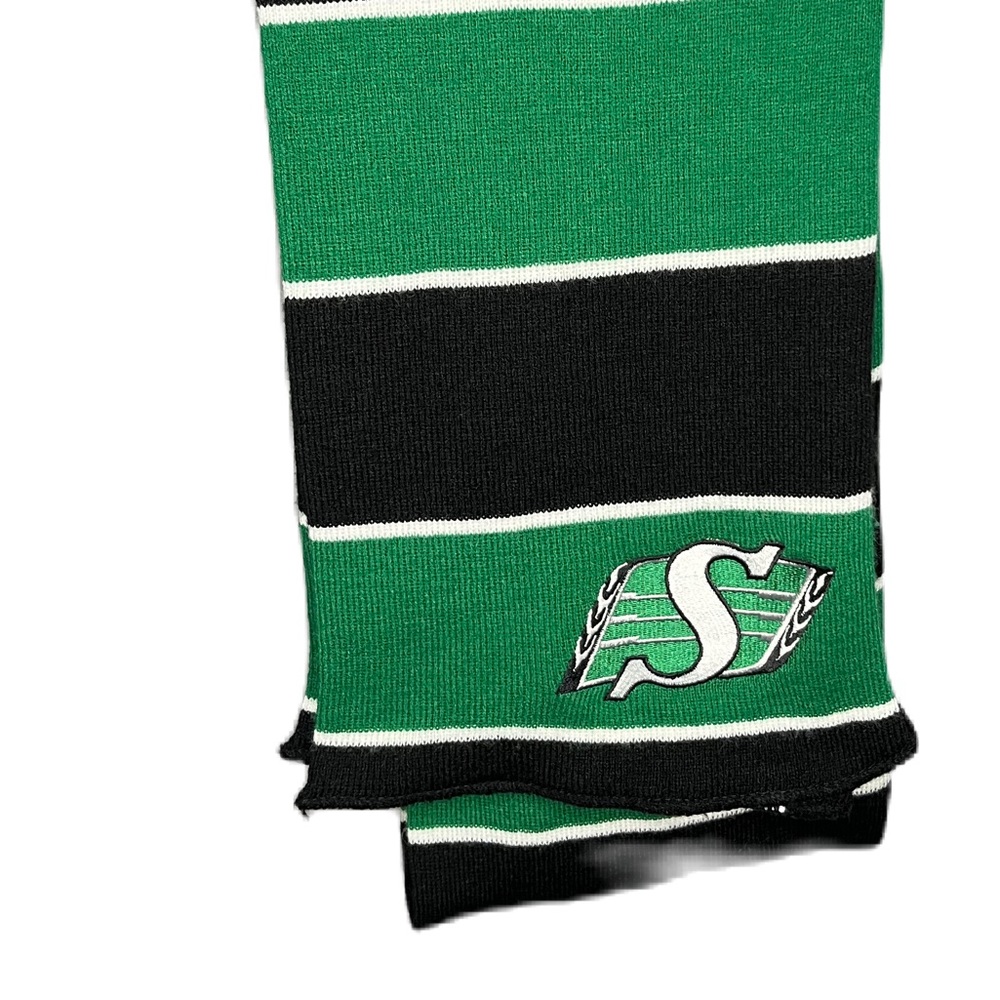 Scarf green, black and white scarf featuring the team shield logo "Roughriders"